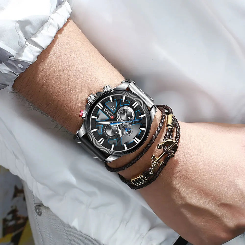 Chronograph Sport Men’s Quartz Watch – Leather Strap Fashion Gift