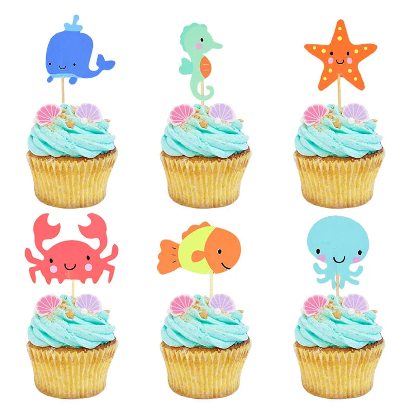 24pcs Ocean Cupcake Toppers – Under the Sea Party Decorations