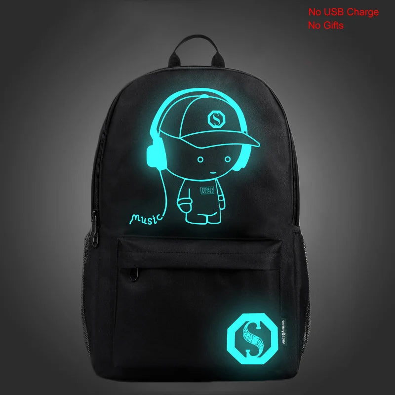 Luminous Anti-Theft Backpack – USB Charging Canvas Laptop Bag