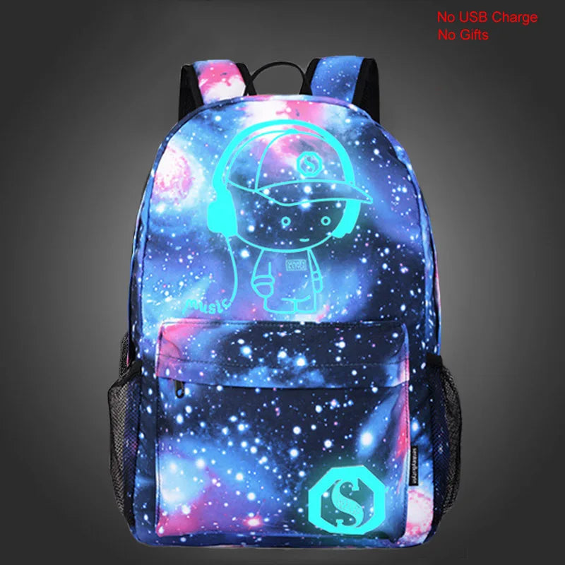 Luminous Anti-Theft Backpack – USB Charging Canvas Laptop Bag