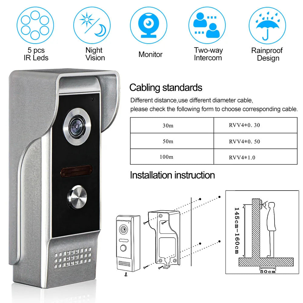 700TVL Waterproof Video Doorbell – Intercom & IR Night Vision