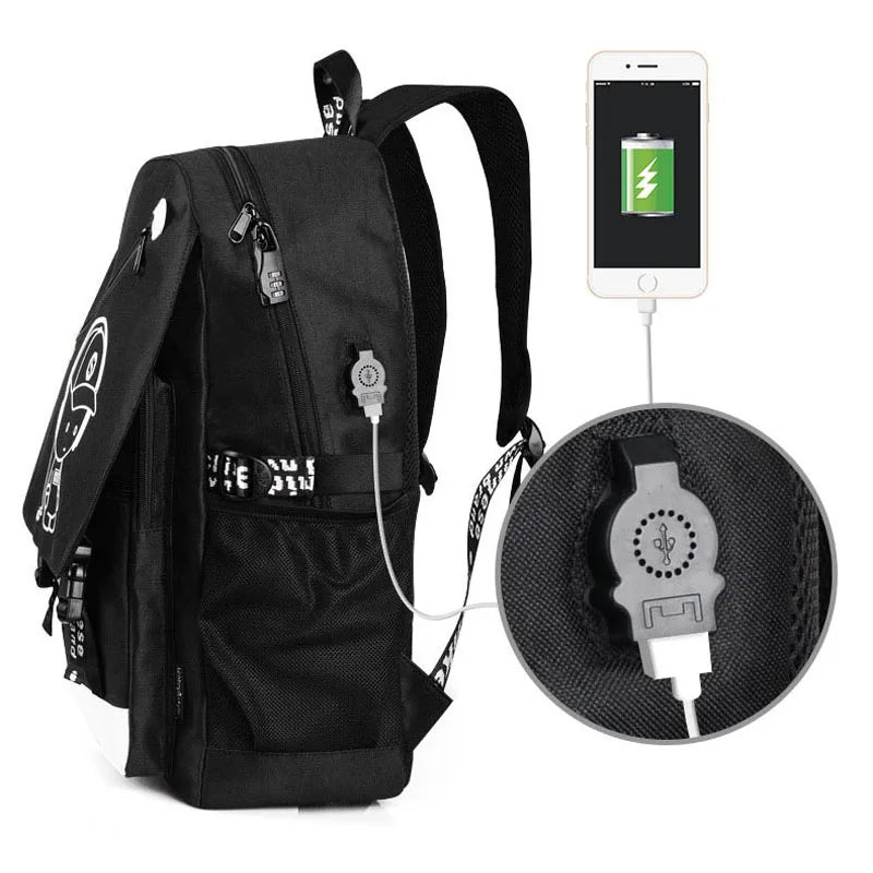Luminous Anti-Theft Backpack – USB Charging Canvas Laptop Bag