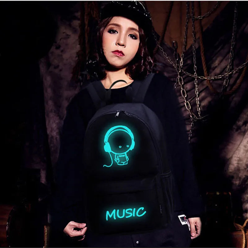 Luminous Anti-Theft Backpack – USB Charging Canvas Laptop Bag