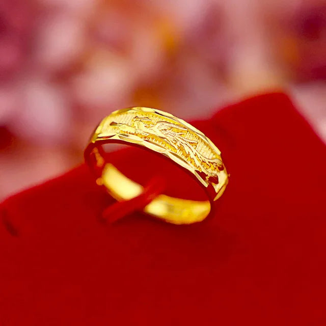 Gold Color Opening Rings for Couples – Dragon & Phoenix Design