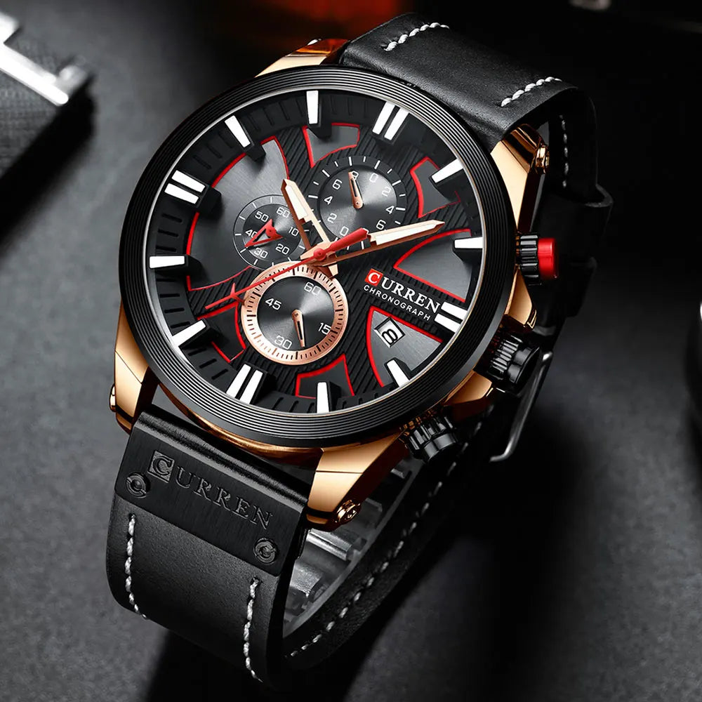 Chronograph Sport Men’s Quartz Watch – Leather Strap Fashion Gift