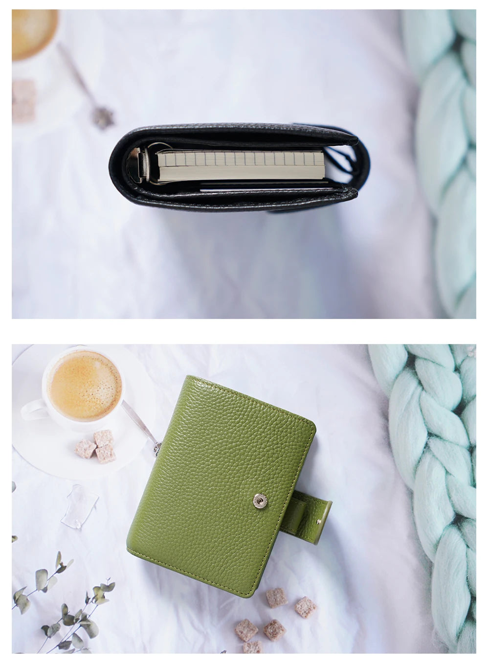 A8 / M5 Mini Rings Planner – Pebbled Grain Cowhide Leather Organizer
