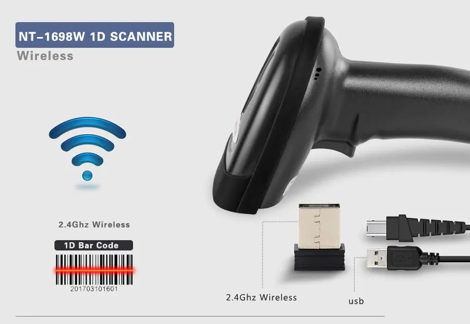 Wireless Handheld Barcode Scanner & Bluetooth 1D/2D QR Reader