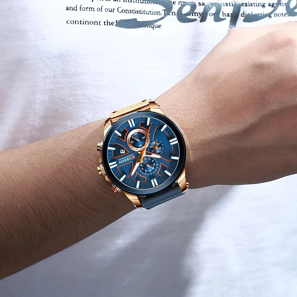 Chronograph Sport Men’s Quartz Watch – Leather Strap Fashion Gift