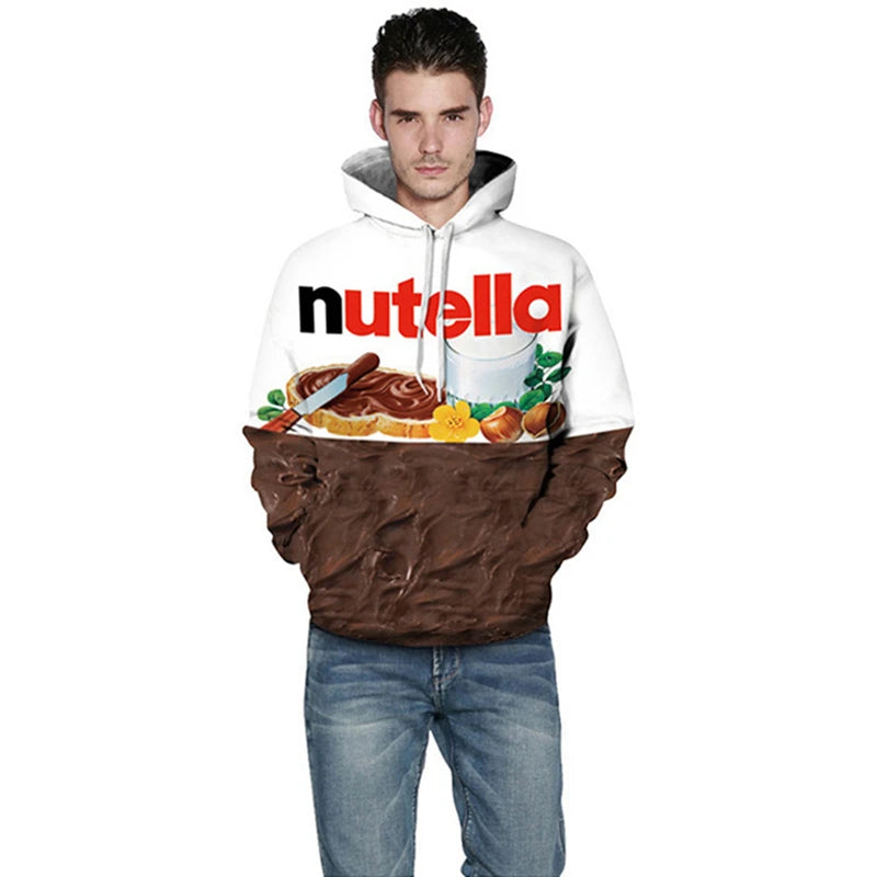 3D Nutella Print Hoodie Unisex Hip Hop Casual Sweatshirt Pullover