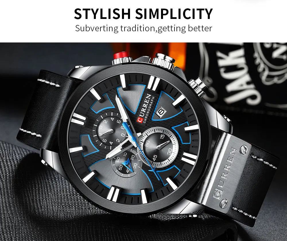 Chronograph Sport Men’s Quartz Watch – Leather Strap Fashion Gift