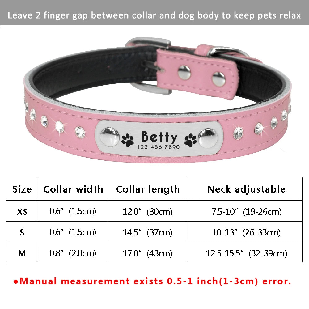 Custom Leather Pet Collar – Engraved Rhinestone Dog Collar