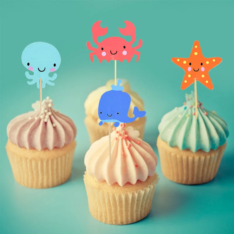 24pcs Ocean Cupcake Toppers – Under the Sea Party Decorations