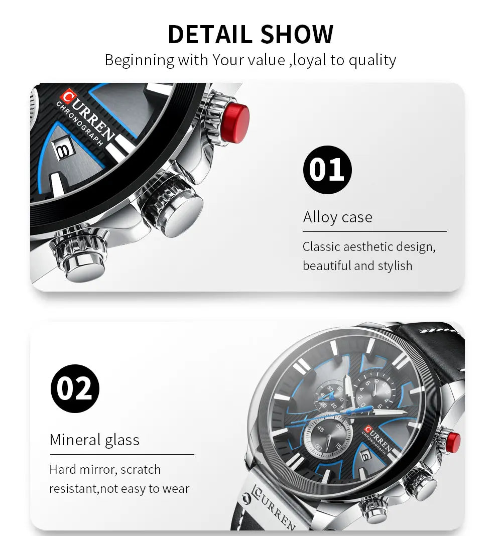 Chronograph Sport Men’s Quartz Watch – Leather Strap Fashion Gift