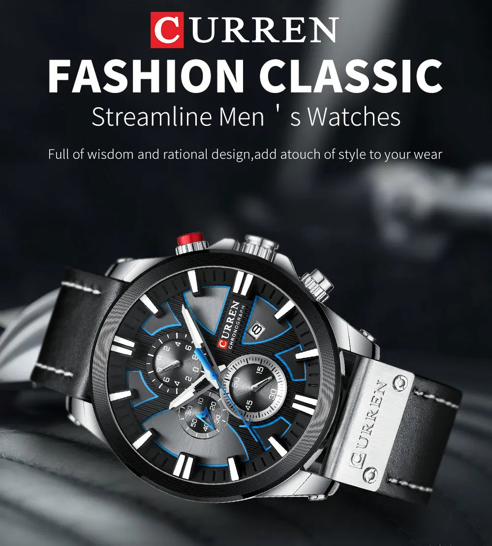 Chronograph Sport Men’s Quartz Watch – Leather Strap Fashion Gift