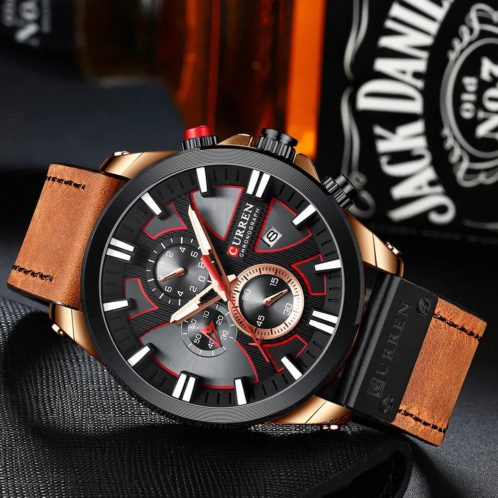 Chronograph Sport Men’s Quartz Watch – Leather Strap Fashion Gift