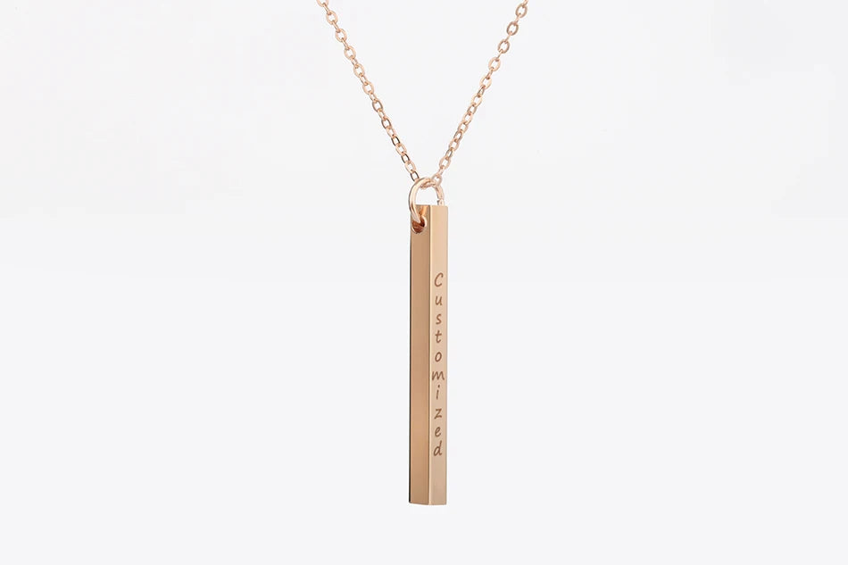 Custom Engraved 3D Name Bar Necklace – Stainless Steel Jewelry