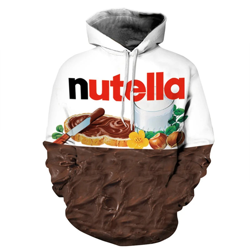 3D Nutella Print Hoodie Unisex Hip Hop Casual Sweatshirt Pullover