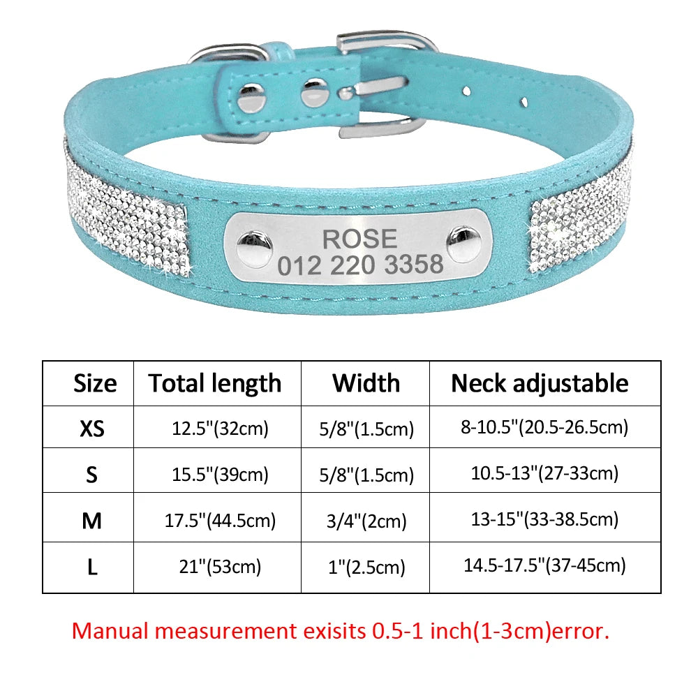 Custom Leather Pet Collar – Engraved Rhinestone Dog Collar