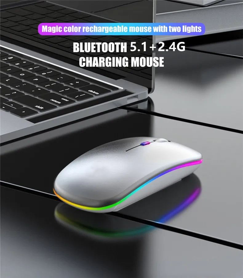 LED Wireless Bluetooth Mouse – USB Rechargeable RGB Silent Mouse