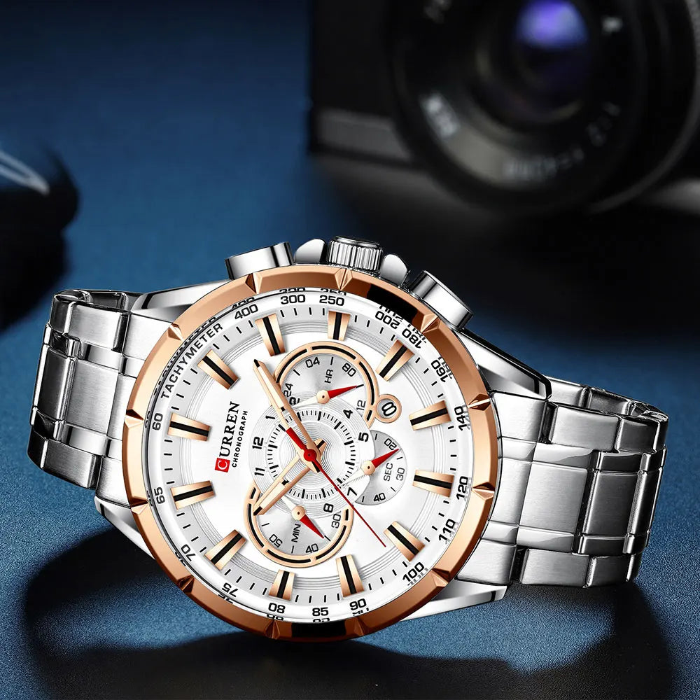 Casual Sport Chronograph Men’s Watch – Stainless Steel Band Quartz
