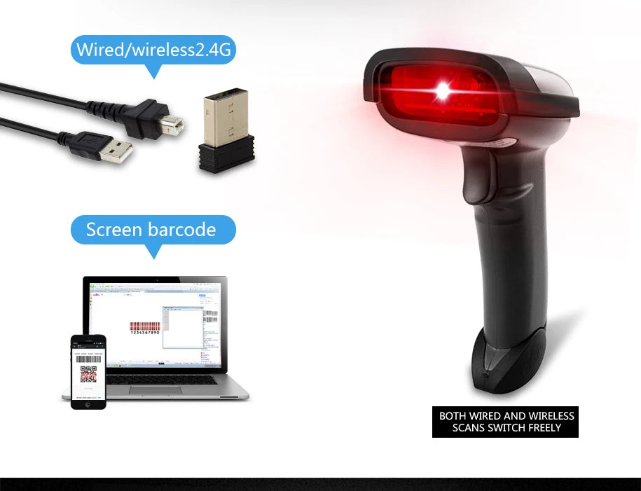 Wireless Handheld Barcode Scanner & Bluetooth 1D/2D QR Reader