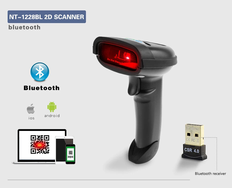 Wireless Handheld Barcode Scanner & Bluetooth 1D/2D QR Reader