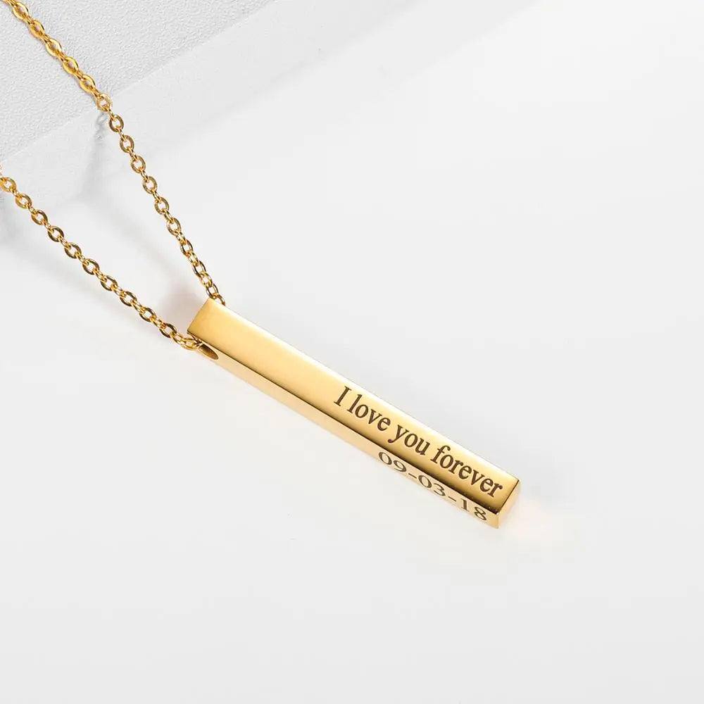 Custom Engraved 3D Name Bar Necklace – Stainless Steel Jewelry