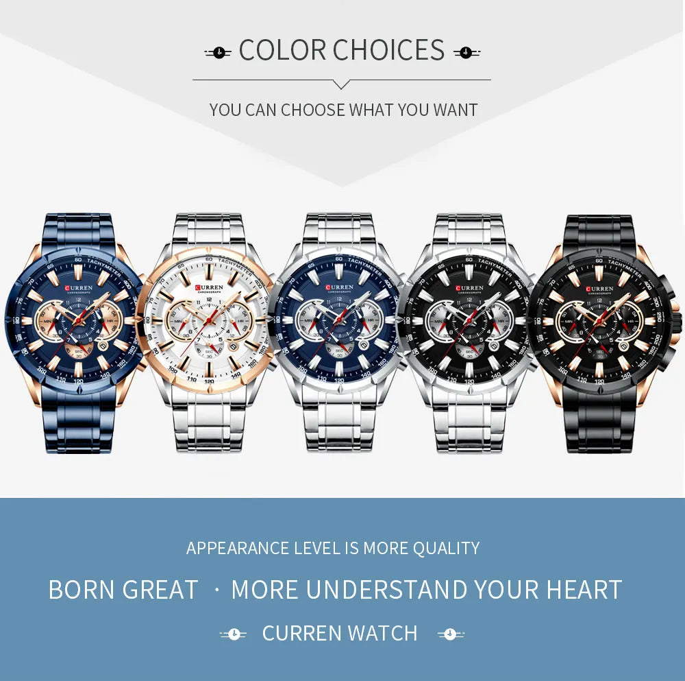 Casual Sport Chronograph Men’s Watch – Stainless Steel Band Quartz