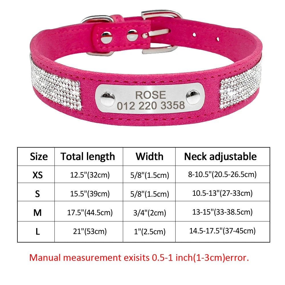 Custom Leather Pet Collar – Engraved Rhinestone Dog Collar