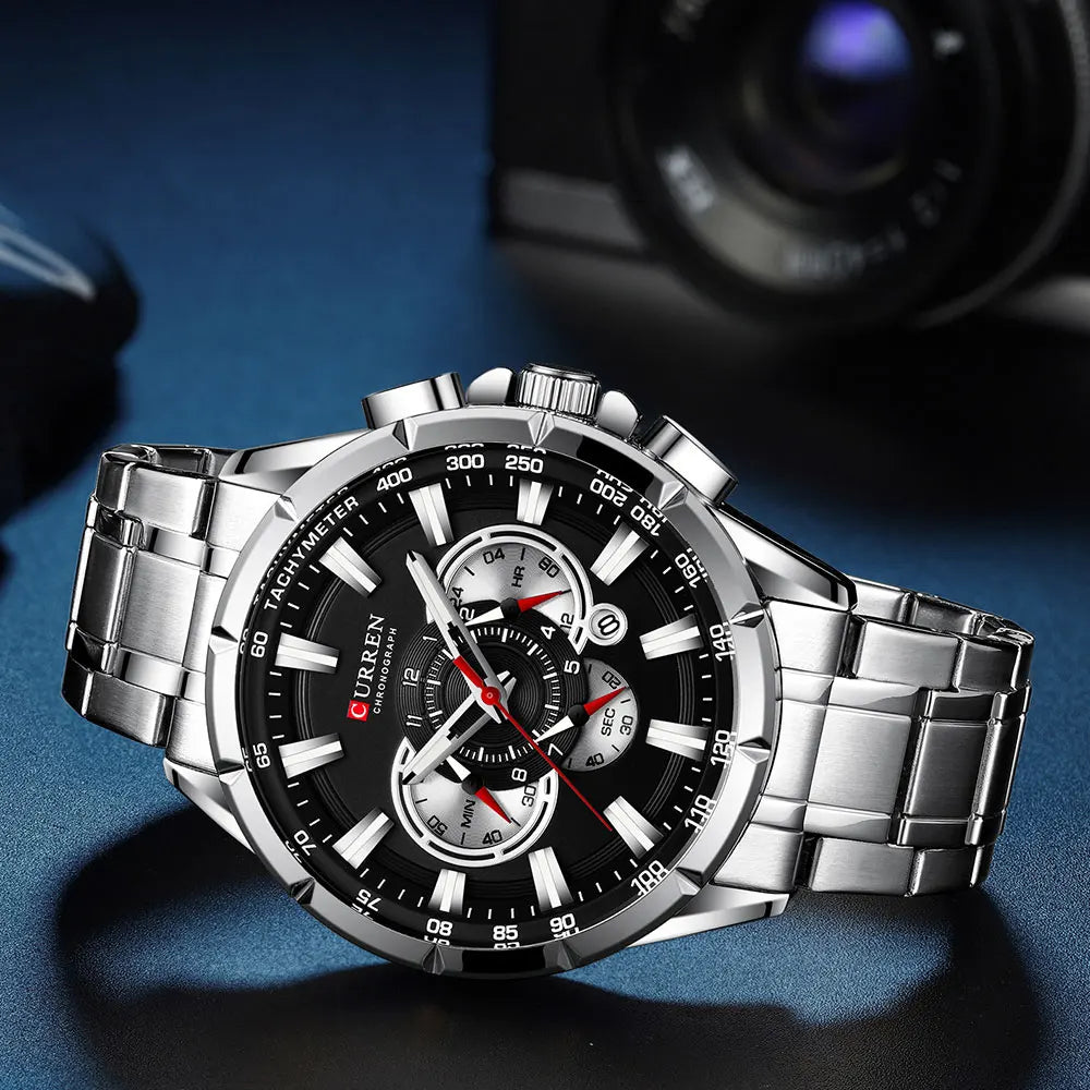 Casual Sport Chronograph Men’s Watch – Stainless Steel Band Quartz