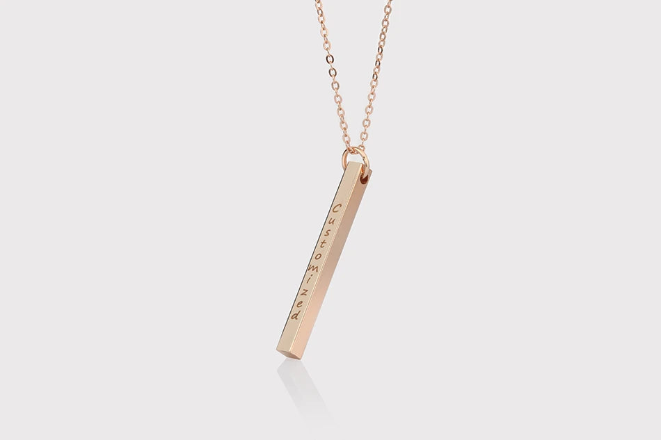 Custom Engraved 3D Name Bar Necklace – Stainless Steel Jewelry