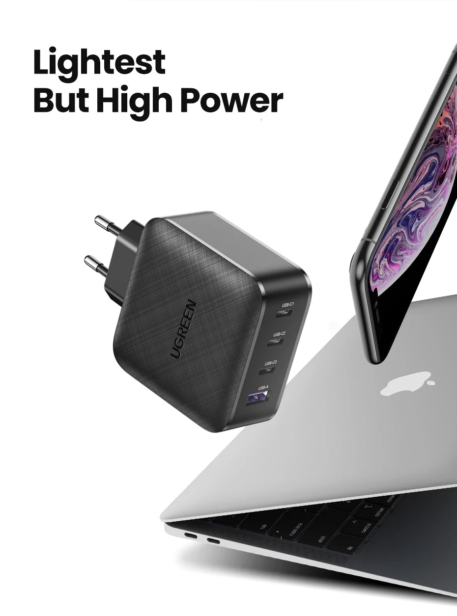 65W GaN USB-C Charger – Quick Charge 4.0 PD Fast Charger for Phones & Laptops