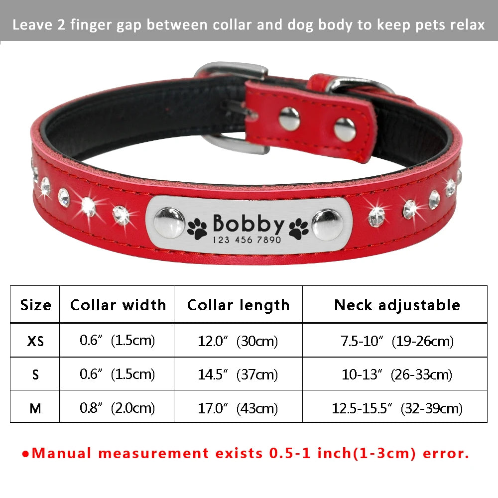 Custom Leather Pet Collar – Engraved Rhinestone Dog Collar