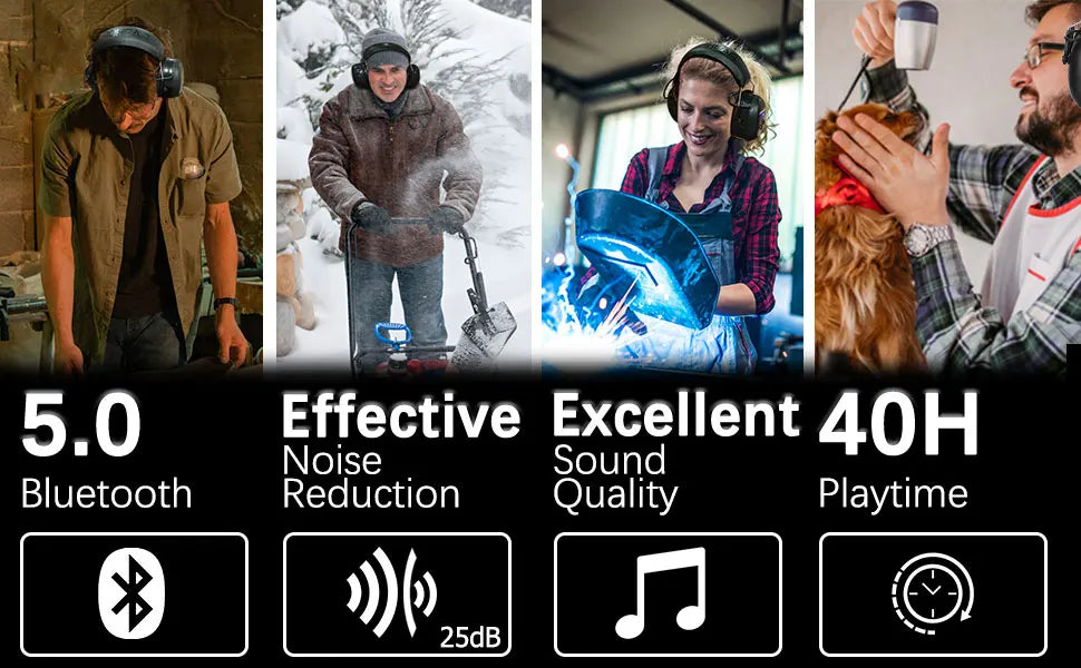 Bluetooth 5.0 Earmuffs – Noise Reduction Safety Headphones