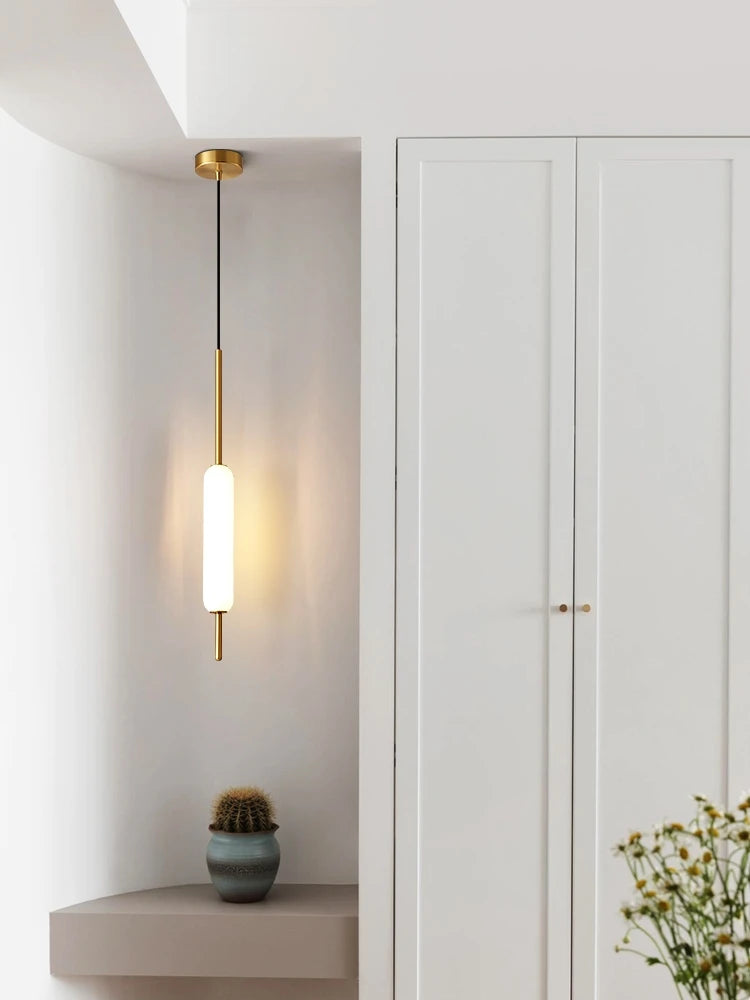 Modern LED Bedside Pendant Light – White Glass Tube, 1/2 Heads
