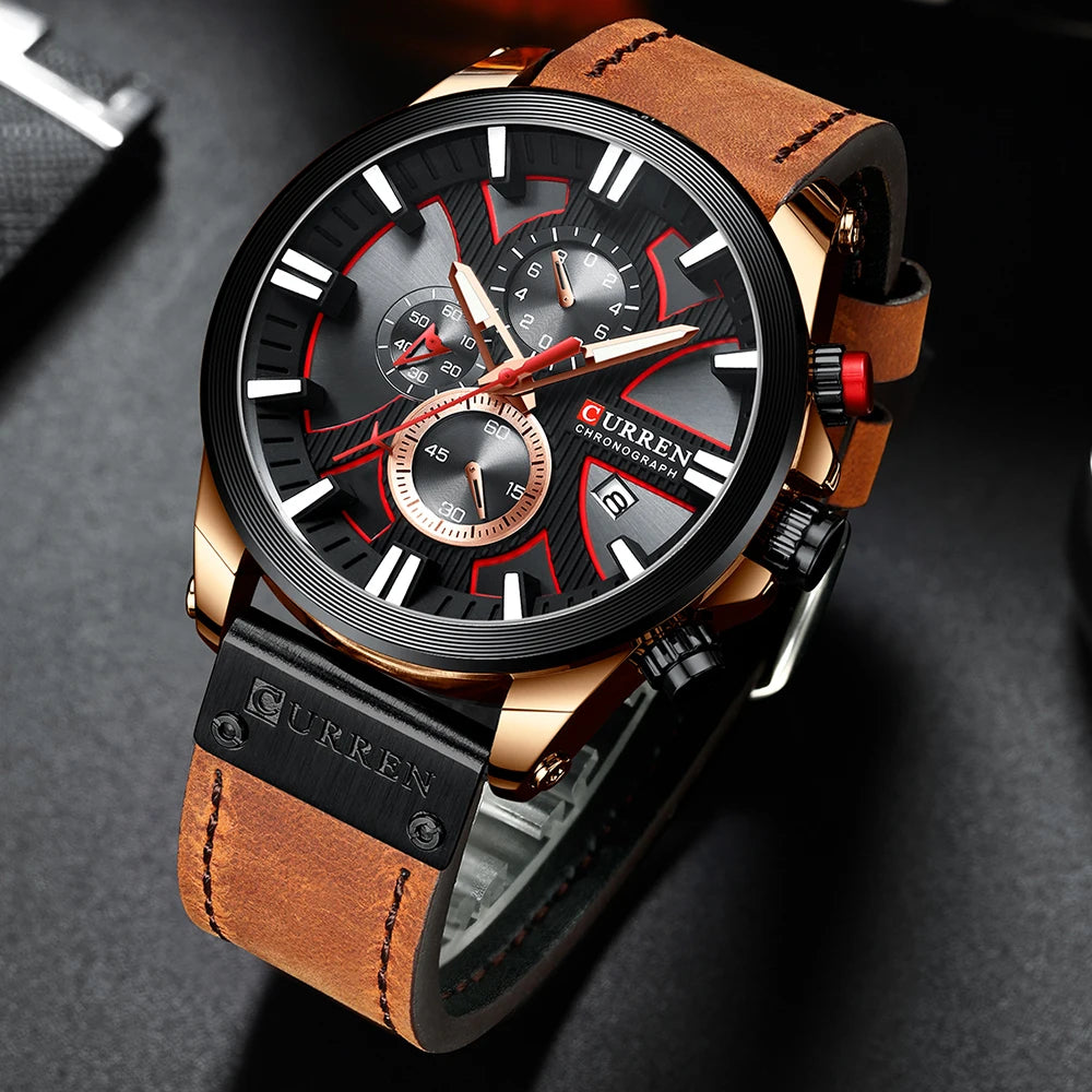 Chronograph Sport Men’s Quartz Watch – Leather Strap Fashion Gift