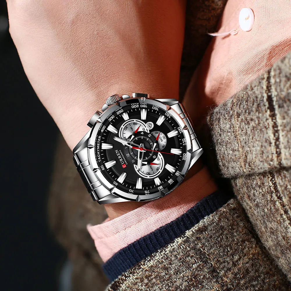 Casual Sport Chronograph Men’s Watch – Stainless Steel Band Quartz