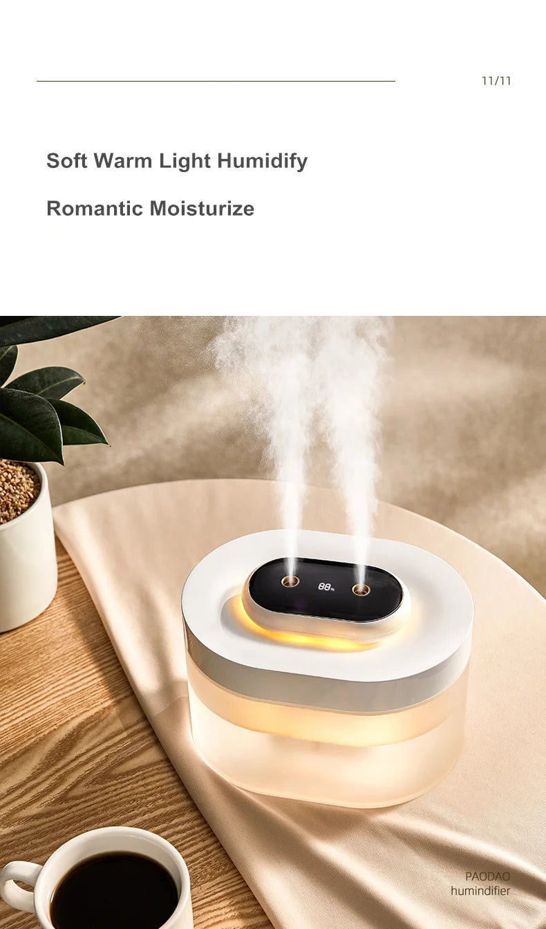 1L Double Nozzle LED Air Humidifier – Rechargeable Ultrasonic Diffuser
