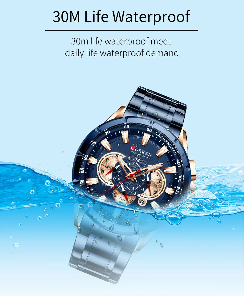 Casual Sport Chronograph Men’s Watch – Stainless Steel Band Quartz