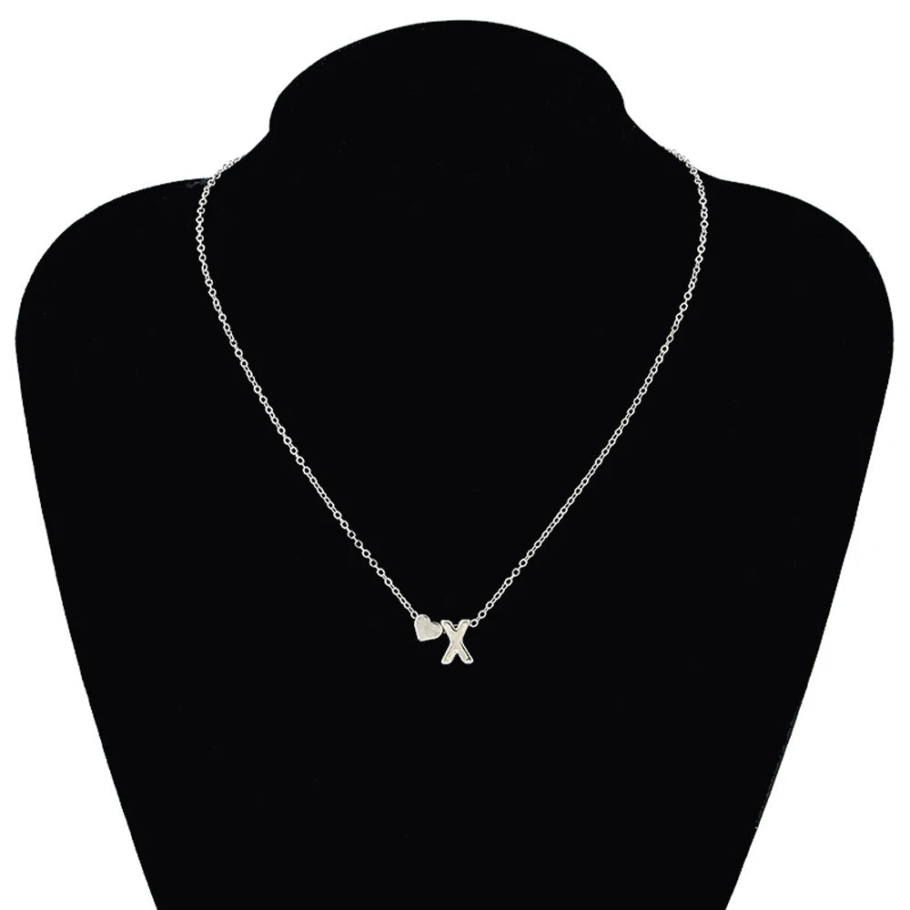 Dainty Initial Necklace with Tiny Heart – Gold & Silver Choker