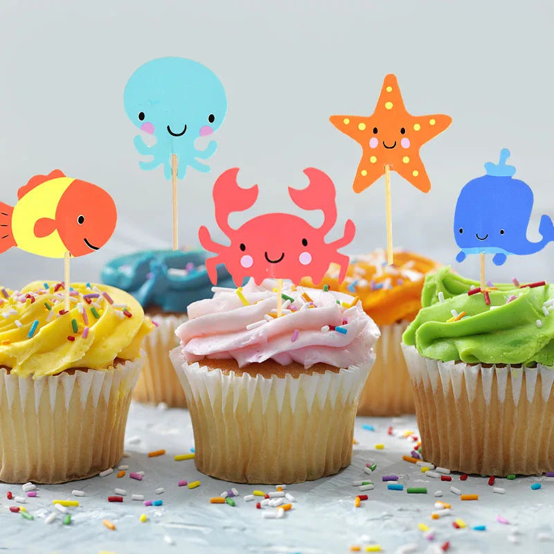 24pcs Ocean Cupcake Toppers – Under the Sea Party Decorations