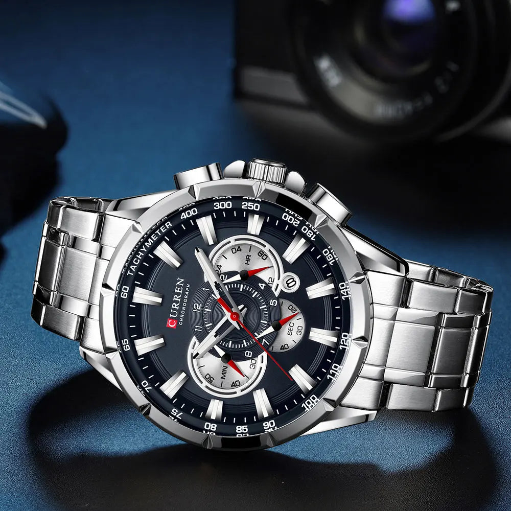 Casual Sport Chronograph Men’s Watch – Stainless Steel Band Quartz