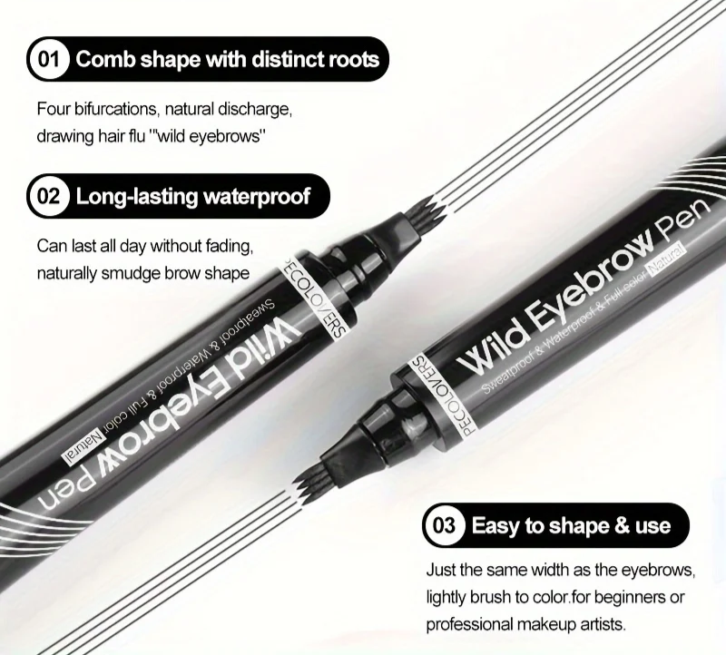 Waterproof 4-Tip Eyebrow Pen for Natural-Looking Defined Brows