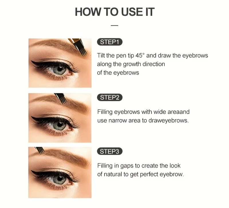 Waterproof 4-Tip Eyebrow Pen for Natural-Looking Defined Brows