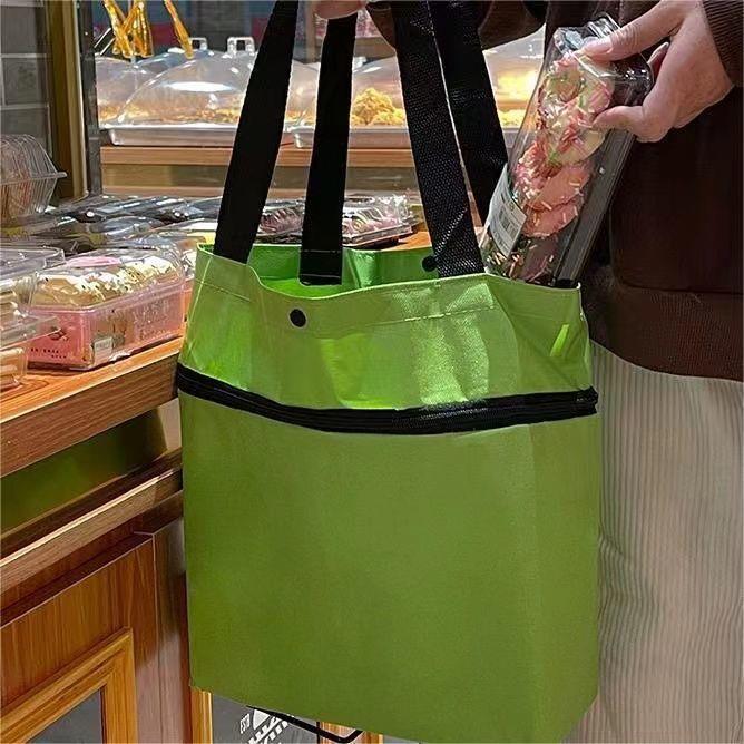 2-in-1 Folding Grocery Cart – Lightweight Trolley with Wheels & Bag