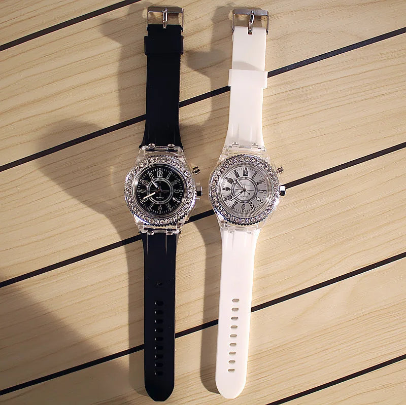 LED Flash Luminous Watch 7-Color Light Unisex Jelly Wristwatch