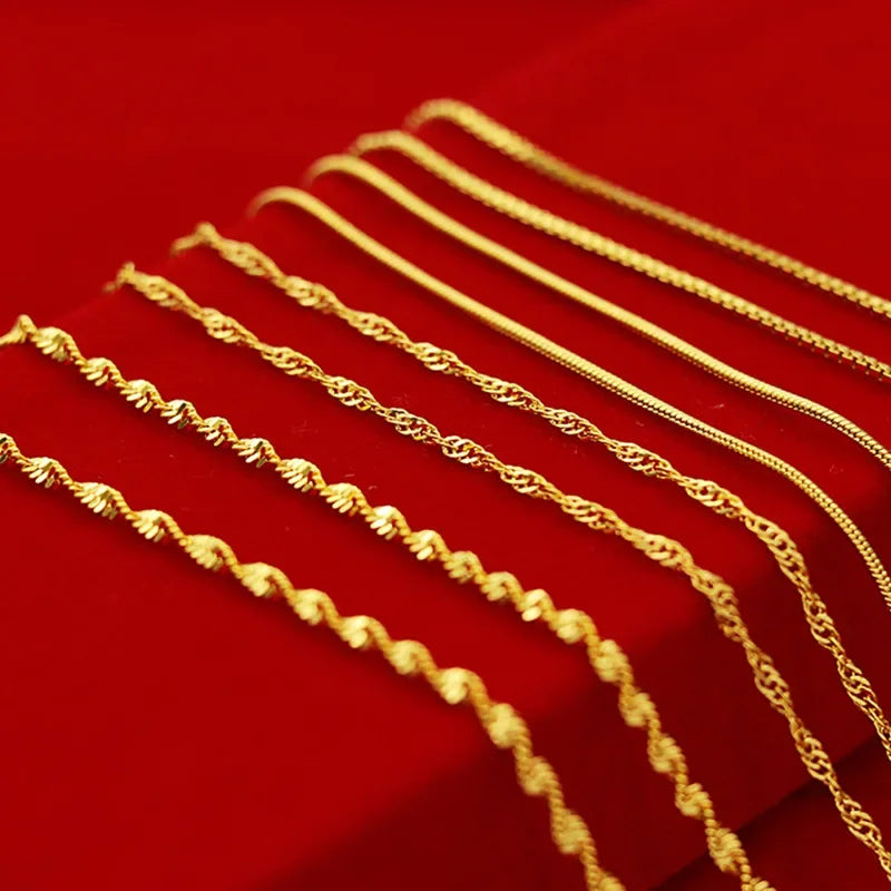 Yellow Gold Plated Wave Chain Necklace – 45cm Snake, Box, O Links