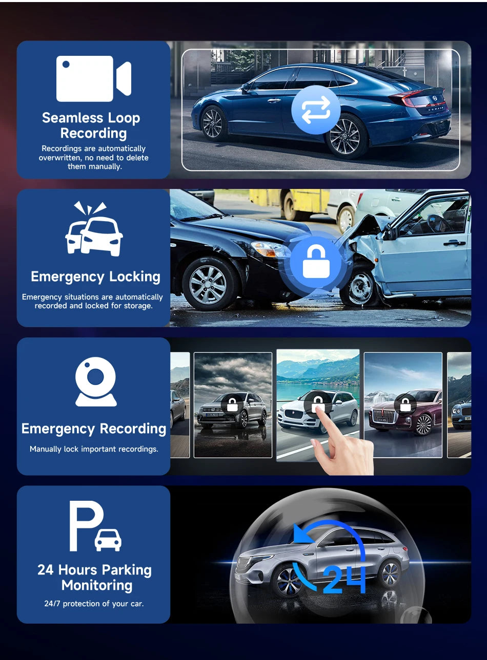 4K Dual Lens Car DVR Dash Cam with CarPlay, Android Auto, GPS, WiFi
