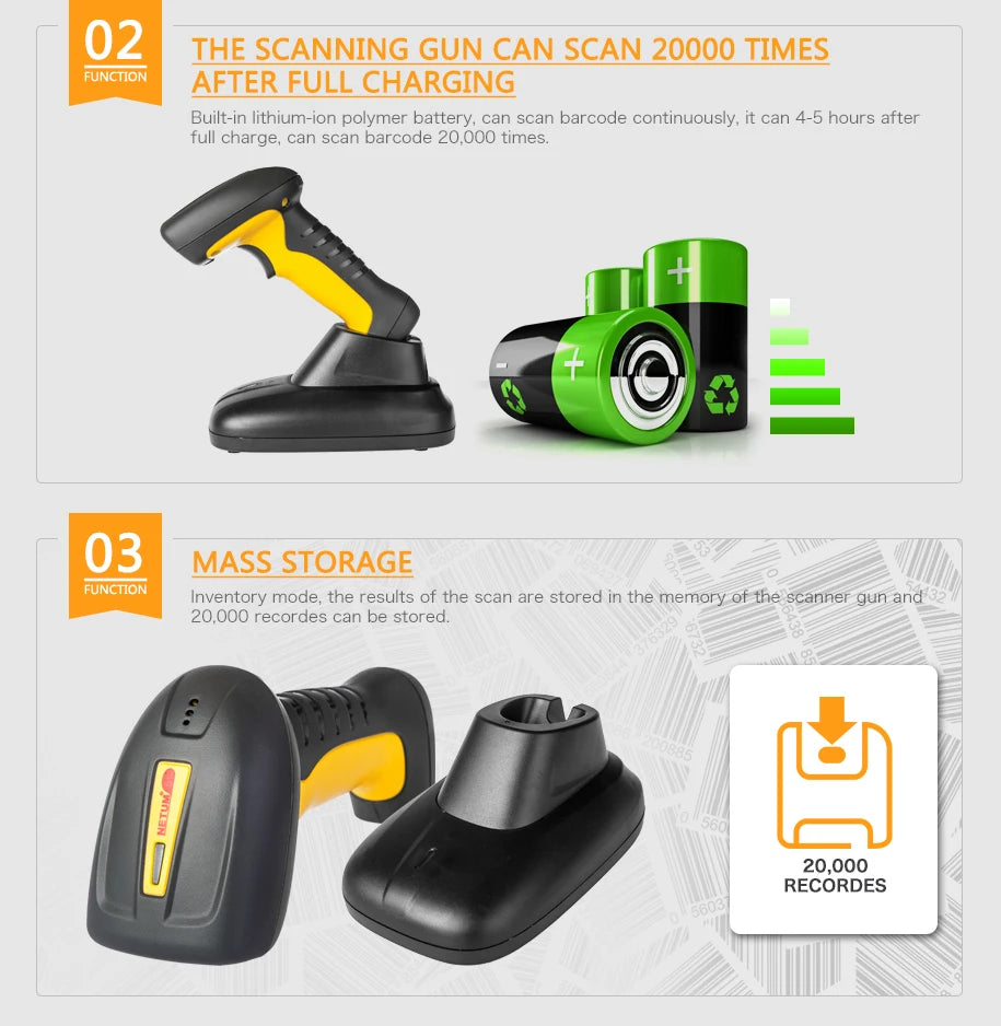 Wireless Handheld Barcode Scanner & Bluetooth 1D/2D QR Reader