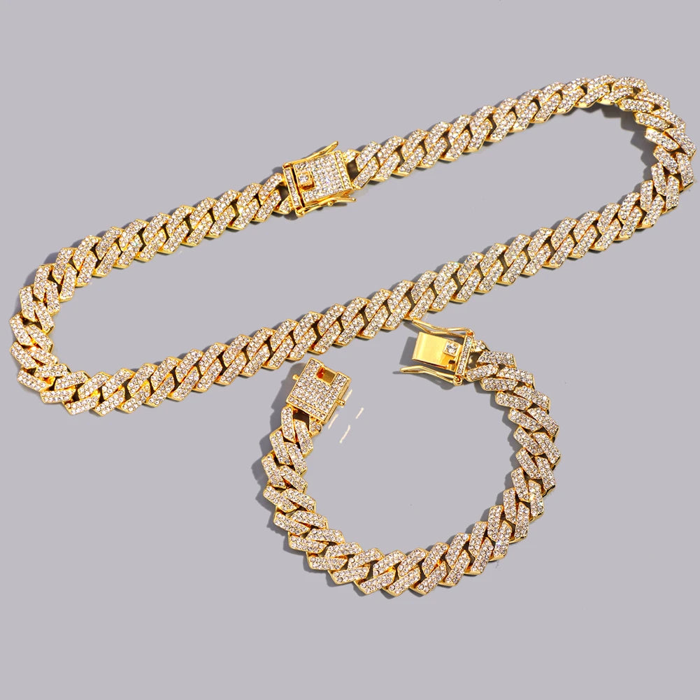 Hip Hop Iced Out Cuban Link Chain Necklace – Gold & Silver Men’s Gift